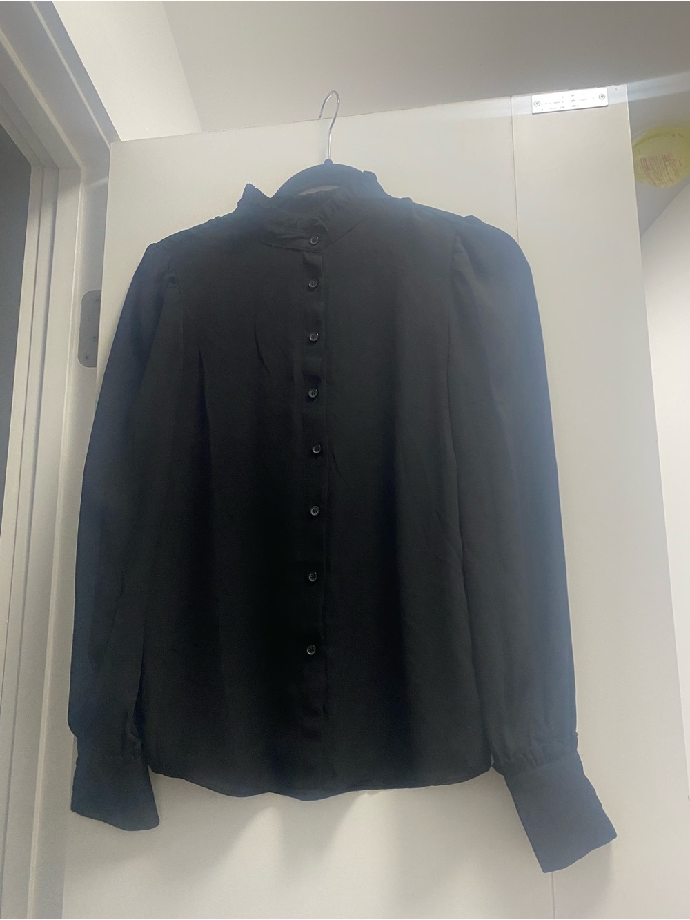 Tahari Black Button-Down Shirt with Stand Collar